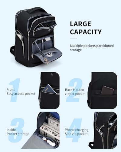 Blue Quartz Laptop Computer Backpack for Men Women,College Backpack fit 16Inch Laptop,Anti Theft Backpack with RFID Blocking,Travel Carry On Backpack,Business Work Pack (Black)