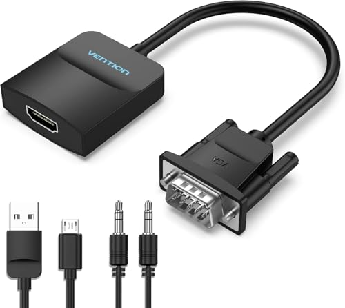 VENTION VGA to HDMI Adapter 0.5FT, Uni-Directional VGA(Source) to HDMI(Display) Converter (Male to Female) 1080@60Hz with Audio Cable and Micro USB Cable from PC, Monitor - color: 0.5FT