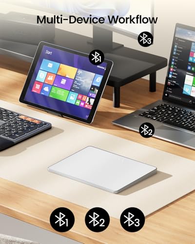 ProtoArc T1 Plus Bluetooth Trackpad for Win 11/10, White Silver | Large 6.4" touch surface, supports 3-device switching via Bluetooth. No USB receiver needed. Rechargeable and Multi-Gesture. - color: White and Silver