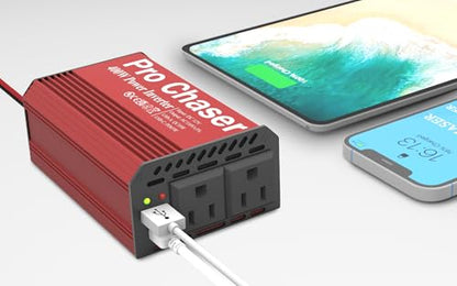 Pro Chaser 400W Power Inverters for Vehicles DC 12v to 110v AC Car Inverter | Converter USB-A, PD 65W USB-C Ports, Dual AC Adapter for Air Compressor Laptops