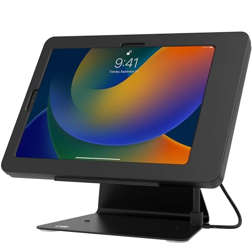 CTA Digital Desktop Anti-Theft Stand – Kiosk Stand with Stylus, Tether, and Aluminum Enclosure for iPad 11th Gen A16 11” - 10th Gen 10.9” - Air 4th & 5th Gen - 11” Pro & More - Black (PAD-DASB109) - color: Black, size: Medium, style: Modern Security