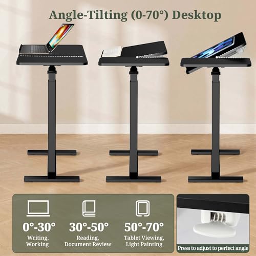 Mobile Standing Desk, Height Adjustable Laptop Desk with Tilting Top | Stable Steel Frame, Smooth Lift Mechanism, Adjustable Tilt Surface, Easy Assembly, Ideal for Home, Office & Dorm, Black - color: Black, style: Tilt Adjustable