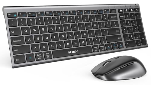 seenda COE401 3-Device Bluetooth Keyboard Mouse Combo, Silent, Black Gray | Rechargeable slim combo connects with 3 devices; quiet use for Windows, Mac, PC, laptop, MacBook and iPad - color: Black Gray