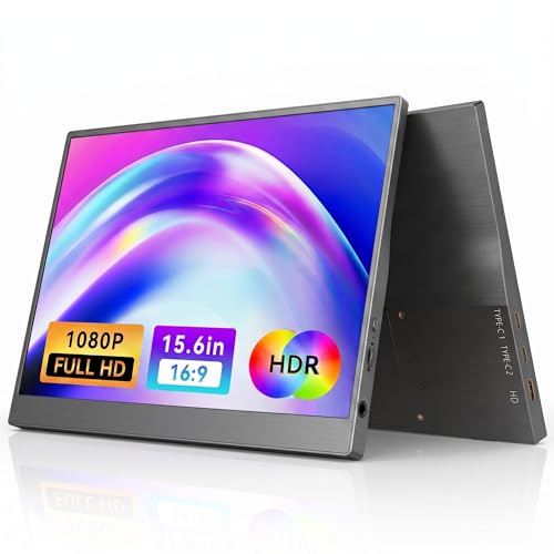 Portable Monitor 15.6" FHD 1080P USB-C Travel Monitor for Laptop, IPS Laptop Screen Extender with Built-in Kickstand, Mini HDMI, Low Blue Light Portable Screen for PC Mac Phone Switch - size: 15.6inch 1080p