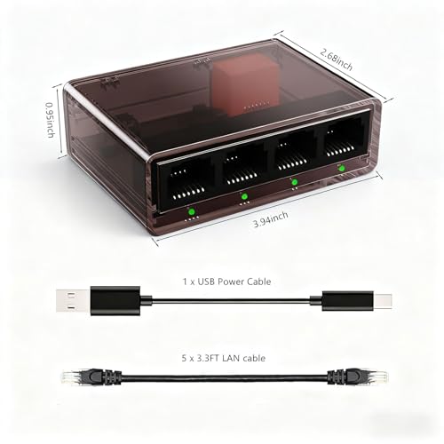 Gigabit Ethernet Splitter 1 to 4 with 5 Cat6 1M Ethernet Cables 1000Mbps High-Speed Internet RJ45 Network Switch Gigabit RJ45 LAN Network Extension for Cat5/5e/6/7/8 Cable