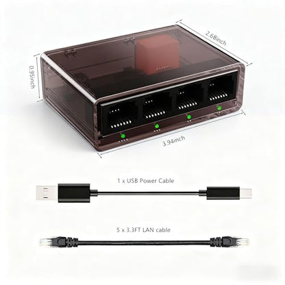 Gigabit Ethernet Splitter 1 to 4 with 5 Cat6 1M Ethernet Cables 1000Mbps High-Speed Internet RJ45 Network Switch Gigabit RJ45 LAN Network Extension for Cat5/5e/6/7/8 Cable