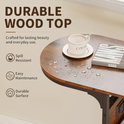 C Shaped End Table with Charging Station, Small Side Table for Couch, C Table Slides Under Sofa with Storage Bag, TV Tray Table for Recliner, Living Room, Bedside, Bedroom, Small Spaces, Rustic Brown - color: Charging Station Rustic Brown