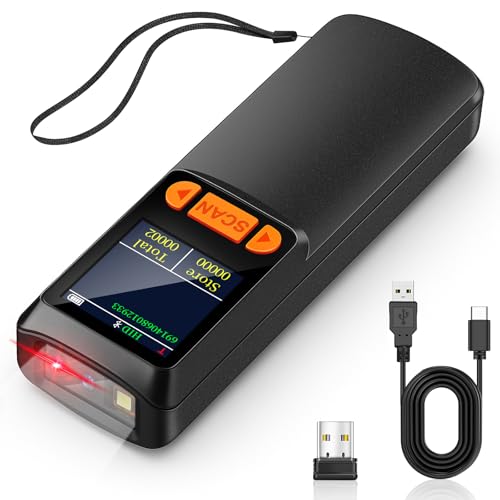 KUIIYER Mini Barcode Scanner, 2D QR 1D Bluetooth Wireless Bar Code Reader | LCD Screen Display & Setting Keypad & AI Voice, Small Portable Handheld Barcode Reader for Smart Phone, Computers & POS