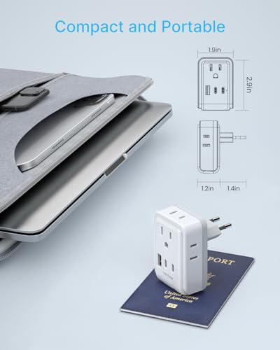 VINTAR 2 Pack European Travel Plug Adapter, Type C International Power Plug | 4 AC Outlets 3 USB Ports(2 USB C), Travel Essentials Charger for US to Most of Europe EU Italy Spain France Germany Iceland - style: 17W-Type C Most of Europe - 1A2C/ 2 Pack