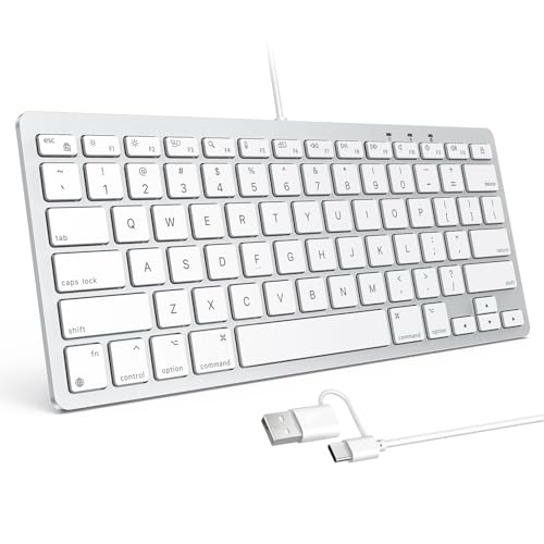 OMOTON Wired Keyboard for Mac, Compact 78-Key, USB-C/A Plug & Play, White | Stable Wired Connection, Compatible with MacBook Pro/Air/Neo, iMac, Mac Mini & Mac Pro – Desk Work, Home, School & Office