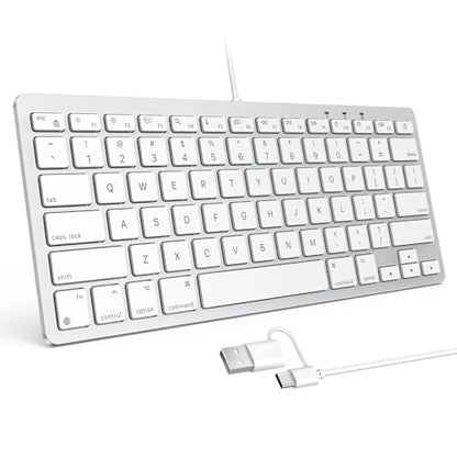 OMOTON Wired Keyboard for Mac, Compact 78-Key, USB-C/A Plug & Play, White | Stable Wired Connection, Compatible with MacBook Pro/Air/Neo, iMac, Mac Mini & Mac Pro – Desk Work, Home, School & Office