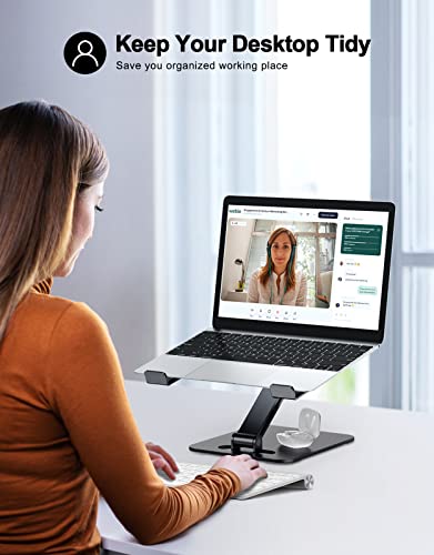 RIWUCT Foldable Aluminum Alloy Laptop Stand for Desk, Height Adjustable Ergonomic Computer Stand, Portable Laptop Riser Holder Printer Stand Compatible with MacBook Pro Air/HP/Dell 10-16", Black - color: Matte Black