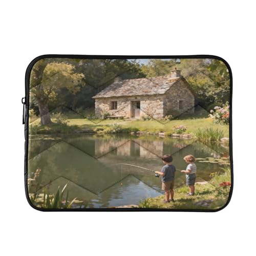 Summer Lake Green Waterproof Laptop Sleeves 14-16 Inch Padded Quilted Laptop Protector Bag Notebook Case - color: summer lake green, size: Large