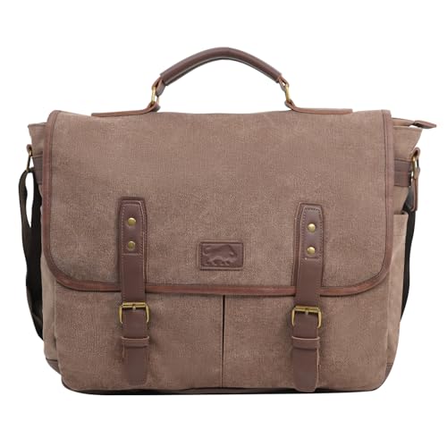 Vintage Canvas Messenger Bag for Men – Laptop Briefcase for Work & Travel – Multi-Pocket Crossbody Bag - color: Brown
