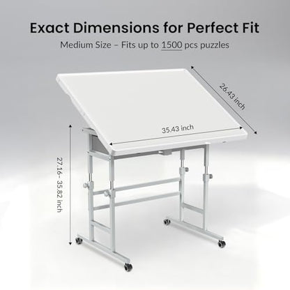 ALL4JIG 1500 Piece Light-Weight Adjustable Tilting Plastic Jigsaw Puzzle Table for Adults, 25.59"x34.25"Puzzle Board with 4 Drawers&Protective Cover, 45-Degree Any-Angle Tilt,Laptop Table for Couch - size: Medium-1500pcs