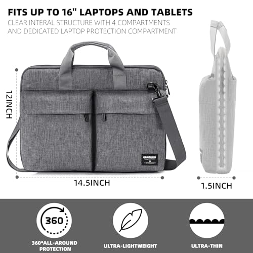 KINGSLONG 15.6 inch Laptop Shoulder Bag, Slim Shockproof Computer Sleeve Notebook Ultrabooks Carrying Case Handbag Cover Fit for Acer Asus Dell Lenovo HP Toshiba, Gray - color: Grey, size: 15 - 15.6 Inch