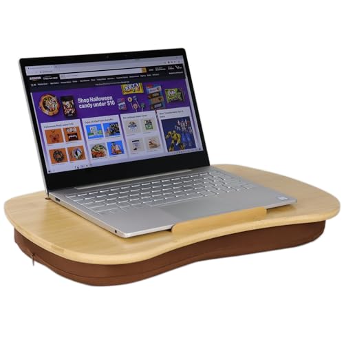 Bamboo Lap Desk for Laptop with Cushion-Fits up to 17 inch | Computer Laptop Stand with Phone Hoder, Anti-Slip Stopper - size: 18.5"x11.8"
