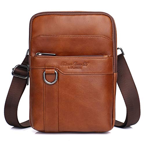 Hebetag Small Leather Sling Shoulder Bag Messenger Pack for Men Women Outdoor Travel Business - color: #09brown(s)