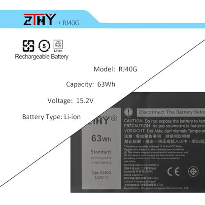 ZTHY RJ40G 4-Cell 63Wh Laptop Battery Replacement for Dell Latitude 14 5420 | Latitude 15 5520 Precision 15 3560 Battery P137G P104F P104F001 P104F002 075X16 1K2CF WY9DX 0WK3F1 0M3KCN 005R42 M033W 15.2V