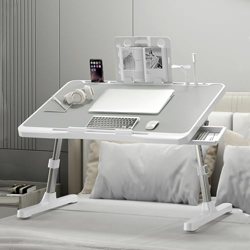 Laptop Desk for Bed, Adjustable Beds Table | USB Charge Port, Foldable Lap top Table with Storage Drawer, Portable Laptops Bed Desk Tray for Eating Working - color: Silver