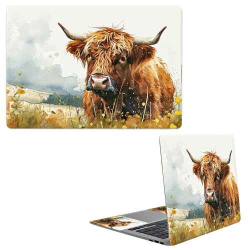 Laptop Skin Sticker Decal, Universal Protective Cover Fit 12 13 14 15.6 Inch Notebook, Reusable Water-Resistant Vinyl Decal w/ 2 Wrist Pads for Business Travel Office, Lawn Cow - color: Lawn Cow