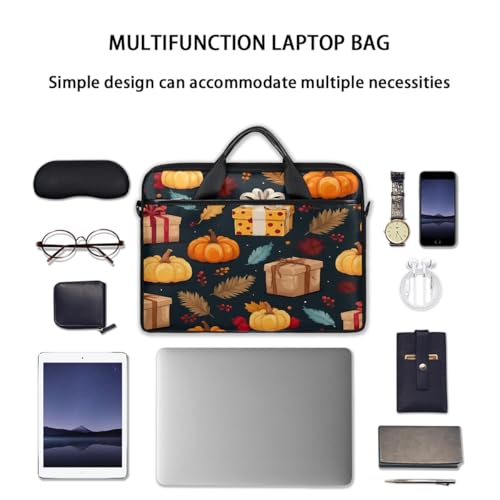 Laptop Shoulder Bag for Women Men, Waterproof Computer Case Messenger Bag Briefcase for Business Office Travel - color: Pumpkins Fall Leaf