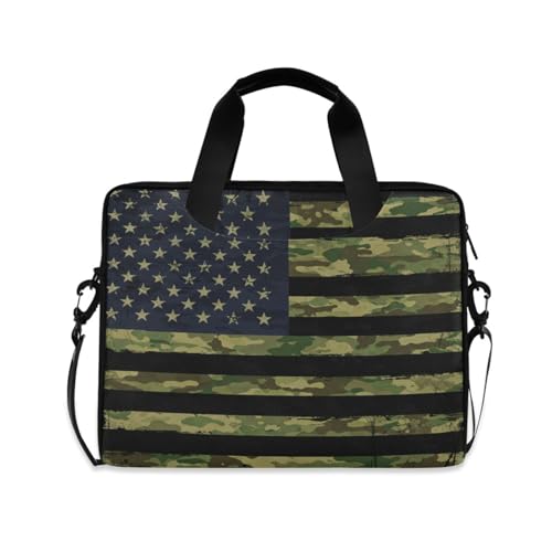American Flag with Camouflage Grunge Laptop Bag Case 13 14 15.6 inch Laptop Messenger Bag Crossbody Briefcase for Men Women with Shoulder Strap Handle - color: Multi03