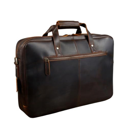 18" Full Grain Leather Briefcase, Premium Vintage Business Laptop Bag, Spacious Executive Work Bag for Office & Travel