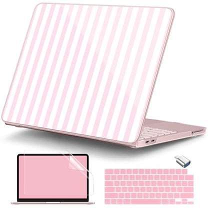 for MacBook Neo 13 Inch Case 2026 (Model A3404, A18 Pro chip), Stylish Pattern Protective Hard Shell with Screen Protector, Keyboard Cover & USB-C Adapter - Pink & White Stripes - color: Pink White Stripes