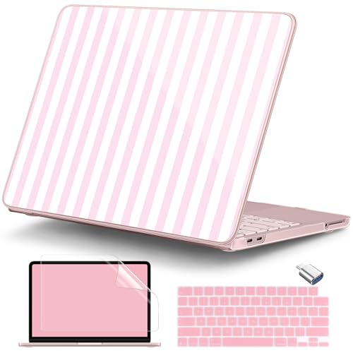 for MacBook Neo 13 Inch Case 2026 (Model A3404, A18 Pro chip), Stylish Pattern Protective Hard Shell with Screen Protector, Keyboard Cover & USB-C Adapter - Pink & White Stripes - color: Pink White Stripes