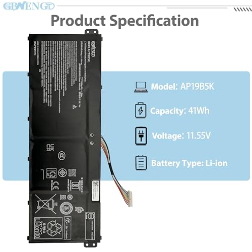 JPFMR Laptop Battery AP19B5K AP19B8K for Aspire 3 A315-24P A314-35 A315-56 A315-57 A315-57G A315-58G A315-59 A315-59G A317-52 A317-53 A317-53G Aspire EX215-54 EX215-54G 11.4V 42Wh 3650mAh