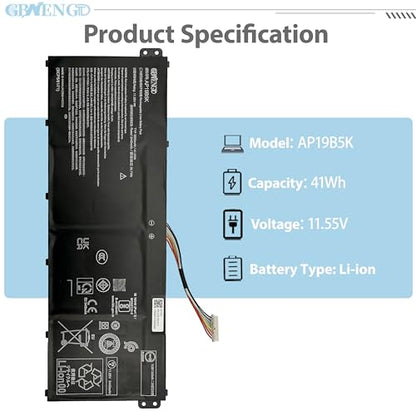 JPFMR Laptop Battery AP19B5K AP19B8K for Aspire 3 A315-24P A314-35 A315-56 A315-57 A315-57G A315-58G A315-59 A315-59G A317-52 A317-53 A317-53G Aspire EX215-54 EX215-54G 11.4V 42Wh 3650mAh