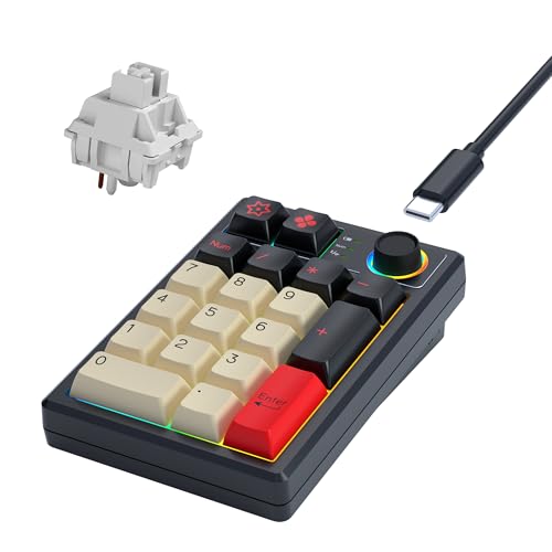 KEYCOOL K19 Wireless Numeric Keyboard, Mechanical Number Keypad Hot-swappable Bluetooth Numpad 5.0/2.4GHz, RGB Multi-Function Knob Numerical Keyboard for Laptop Mac Win iOS Android - color: Earl Red 19 Key