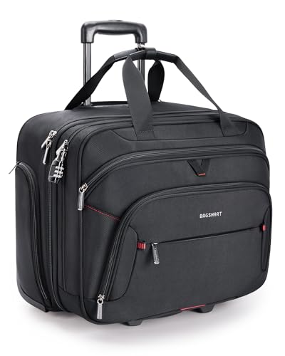 BAGSMART Rolling Laptop Bag, Briefcase with Wheels 17.3 Inch Laptop, Black | Fits 17.3 Inch Laptop, Overnight Rolling Bag with TSA Lock, Computer Bag for Travel/Men/Women, Black