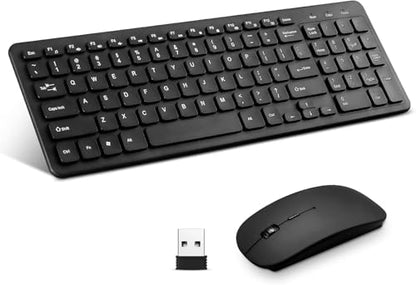 Wireless Keyboard and Mouse Combo, Compact Quiet Wireless Keyboard and Mouse Set 2.4G Ultra-Thin Sleek Design for Windows, Computer, Desktop, PC, Notebook, Laptop (Black01) - color: black