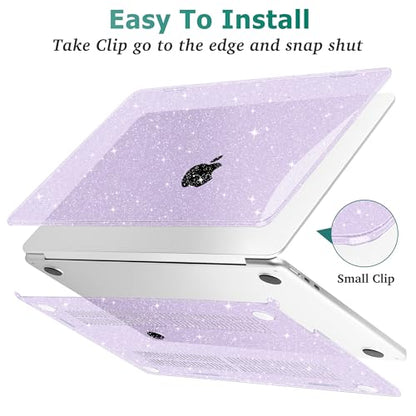 May Chen Case for MacBook Air 13/13.6-inch (M5/M4/M3/M2, 2022-2026 Models A3449 A3240 A3113 A2681), Lightweight | Closes Seamlessly | Ideal for Work Hard Shell Case, Purple Glitter - color: Purple Glitter