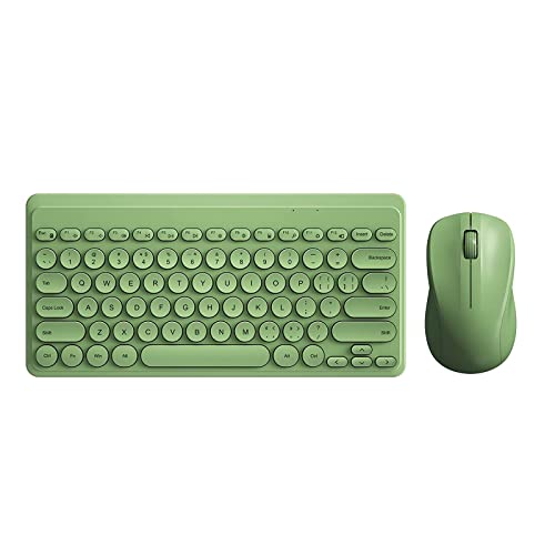 Compact Keyboard MouseCombo,JieruiDeng 79-Key Retro Mini Cute Computer Keyboard 2.4G USB Wireless and Silent Mice Set for Laptop Desktop PC iPad (Green) - color: Green