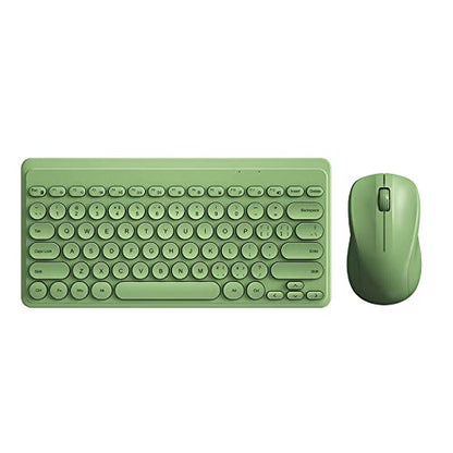 Compact Keyboard MouseCombo,JieruiDeng 79-Key Retro Mini Cute Computer Keyboard 2.4G USB Wireless and Silent Mice Set for Laptop Desktop PC iPad (Green) - color: Green