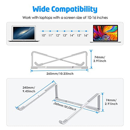 Laptop Stand for Desk - Foldable, Lightweight Aluminum Laptop Riser Holder, Portable Stand for 10-15.6” Laptops, Prevents Overheating with Non-Slip Rubbers, Travel-Friendly, Ergonomic Design