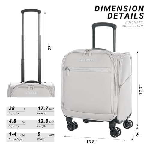 Verage Underseat Carry On Luggage with Wheels,14.5-Inch,Cloud Gray | Personal Item Bag,Airline Approved, Laptop Compartment, USB Charging Port - color: Cloud Gray, size: 14.5-Inch Plus Underseat