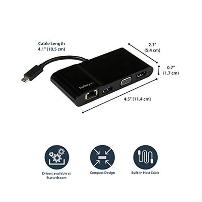 StarTech.com USB-C Multiport Adapter - USB-C Travel Dock with 4K HDMI or 1080p VGA, Gigabit Ethernet, 5Gbps USB-A 3.0 - Discontinued, Limited Stock, & Replaced by DKT31CHVL (DKT30CHV) - style: 1x USB-A 3.0 | HDMI, VGA