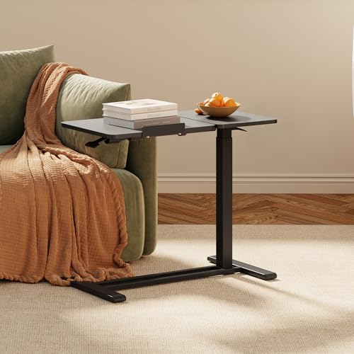 32''Large Pneumatic Overbed Tilting Bedside Table,Desk with Wheels | 31.6" x 15.7" Black Double Flip Tabletop,Hospital Medical Bedside Table,Overbed Table with Wheels,Small Standing Desk - color: Black, size: Large