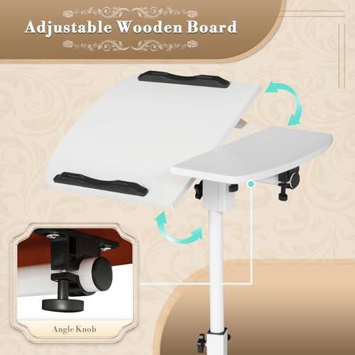 Athena Collection Adjustable Standing Desk with Wheels Overbed Table, White | Height Adjustability(28.5"-39.5"), Smooth-rolling Casters, Rolling Lab Cart with Large Tabletop for Office, Hospital, Clinic - color: White, size: Split Desktop