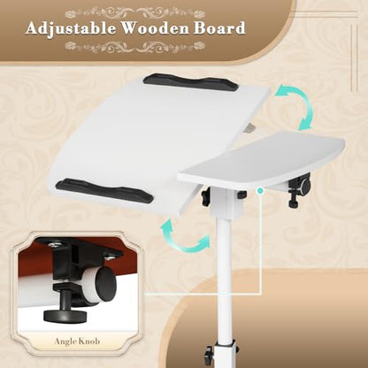 Athena Collection Adjustable Standing Desk with Wheels Overbed Table, White | Height Adjustability(28.5"-39.5"), Smooth-rolling Casters, Rolling Lab Cart with Large Tabletop for Office, Hospital, Clinic - color: White, size: Split Desktop