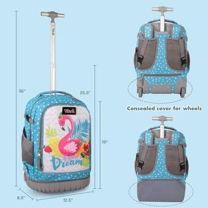 Tilami Rolling Backpack for Kids 19 inch with Lunch Bag Wheeled Laptop Backpack,Blue - color: Blue