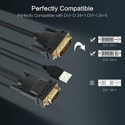 VCOM Male VGA to DVI Cable with Power, 6FT VGA to DVI-I Cable with USB,Gold Plated with Chip, Active Adapter Converter Cable for PC Laptop DVD Monitor HDTV Projector