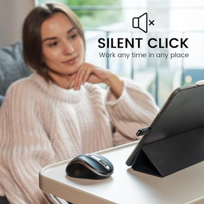 Perixx PERIMICE-721IB Wireless Ergonomic Mouse - 5 Button Optical Design - Silent Clicks - Compatible for Desktop and Laptop PC - Wireless 2.4 GHz - Iron Black