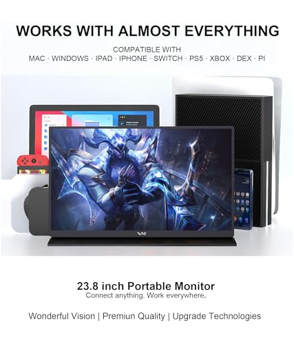 LB M24 23.8 Inch Portable Monitor 100Hz 1080P FHD IPS Computer Display with USB-C, HDMI, VESA Mountable, Built-in Stand Desktop Screen with Speaker for PC Laptop Mac PC - size: M24 (23.8")