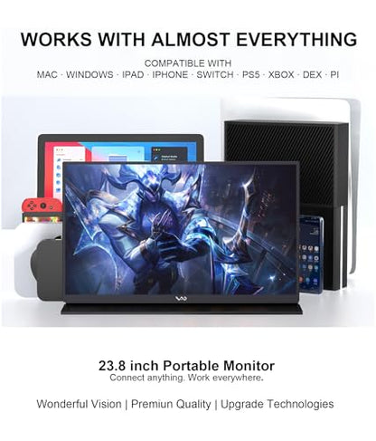 LB M24 23.8 Inch Portable Monitor 100Hz 1080P FHD IPS Computer Display with USB-C, HDMI, VESA Mountable, Built-in Stand Desktop Screen with Speaker for PC Laptop Mac PC - size: M24 (23.8")