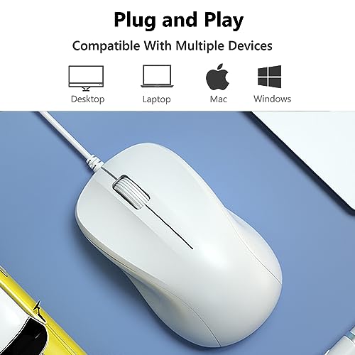 USB Silent Wired Computer Mouse with Easy Click for Office and Home, 1200DPI, Premium and Portable, Compatible with Windows PC, Laptop, Desktop, Notebook (White) - color: White
